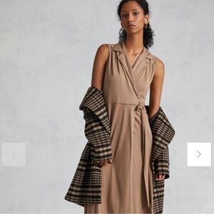 ANTHROPOLOGIE Porridge Wrap Maxi Shirtdress Taupe Neutral Sleeveless Small